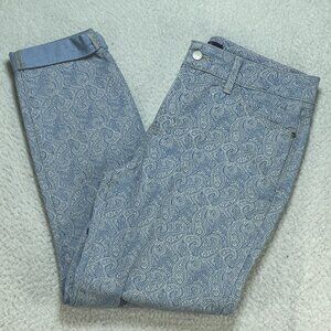 NYDJ Jeans Womens 4 Blue Paisley Rachel Roll Cuff Ankle Mid Rise Denim 29x25